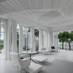 view of interior terrace art deco style , minimalist, cozy, sleek, with a view with a good angle lenses with long focus, high detail.