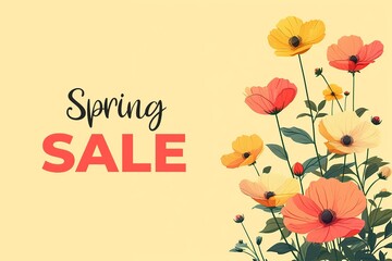 Stylized Spring Sale Concept with Orange and Yellow Poppy Flowers Illustration
