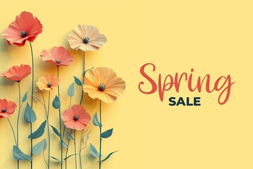Creative Spring Sale Typography Surrounded by Illustrative Red and Yellow Poppies