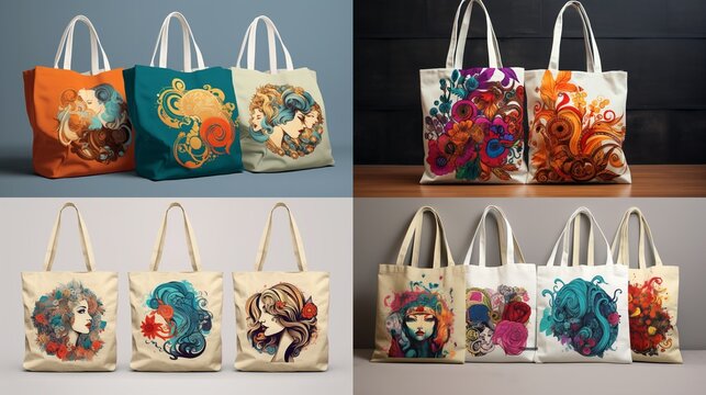 Design and paint a set of custom canvas tote bags for shopping.