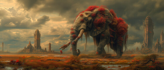 Picture of a big elephant in the style of imaginative