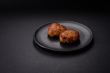 Delicious fresh fried minced fish cutlets with spices and herbs