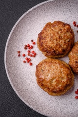 Delicious fresh fried minced fish cutlets with spices and herbs