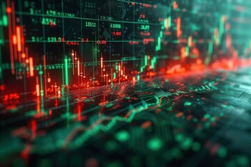 Obraz premium Luminous Market Dynamics: red and green financial charts in 