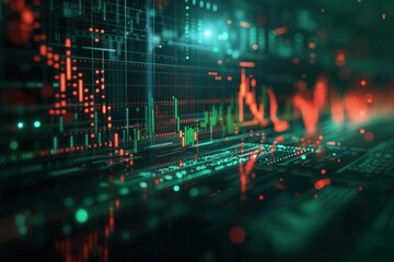 Obraz premium Luminous Market Dynamics: red and green financial charts in 