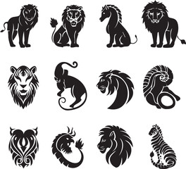 Animals logo icons Set black on white background 