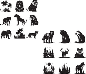 Animals logo icons Set black on white background 