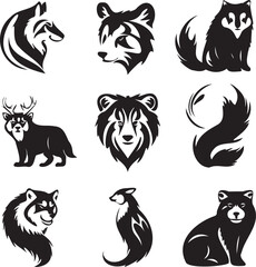 Animals logo icons Set black on white background 
