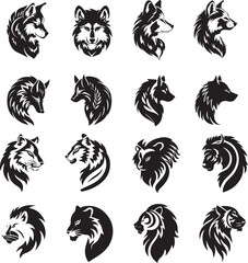Animals logo icons Set black on white background 