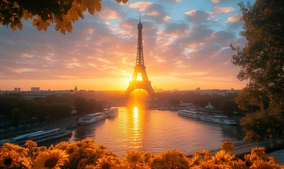 Poster de jardin Paris Eiffel Tower during beautiful spring morning in Paris, France.