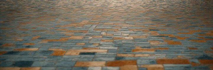Abstract patterns of blue and orange tiles and their fragments. Free space for text. Selective focus.