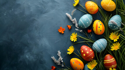 Obraz na płótnie Canvas Colorful Eggs on Blue Surface