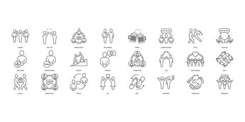 Friendship icons set. Set of editable stroke icons.Vector set of Friendship
