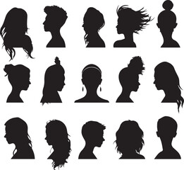 Hair silhouette woman hair styles on white background