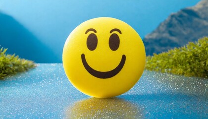 happy smiley face egg, smiley face on a white background 3d simile face, yellow Model concept. Happy emoji face on light blue background