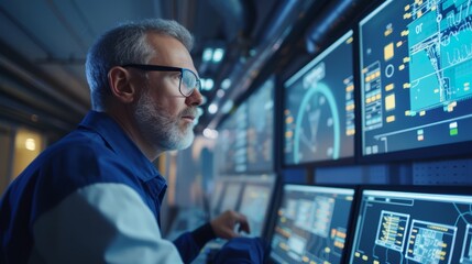 Electrical engineer in a power plant control room