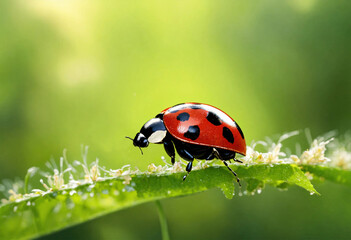 Fototapeta premium Large ladybug close up in green nature