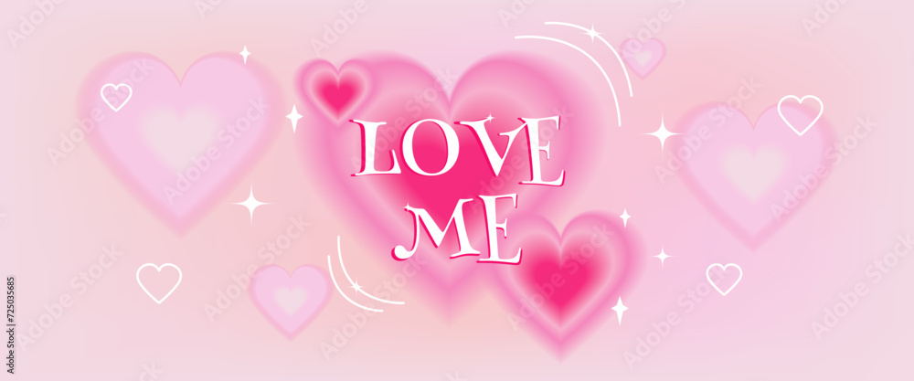 Poster happy valentine's day background with y2k gradient. template design with 3d hearts on the theme of t