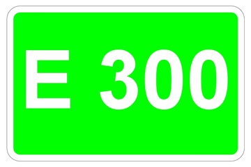 Illustration eines Europastraßenschildes der E 300 in Europa	