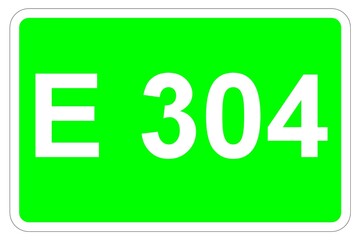 Illustration eines Europastraßenschildes der E 304 in Europa	
