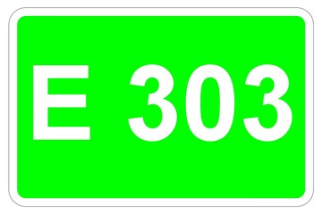 Illustration eines Europastraßenschildes der E 303 in Europa	