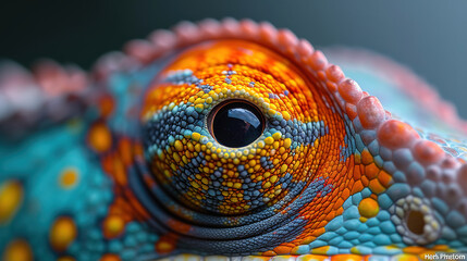 Fototapeta premium wallpaper of a close up of a chameleon eye, with empty copy space