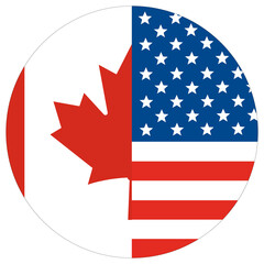 USA vs Canada. Flag of United States of America and Canada in round circle.