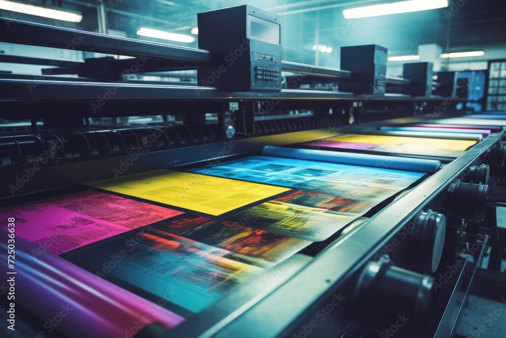 Aufkleber a printing machine with a stack of colored papers. perfect for printing vibrant and colorful designs