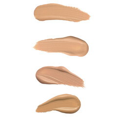 Swatches for foundation, concealer, cream on a white background