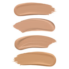 Swatches for foundation, concealer, cream on a white background