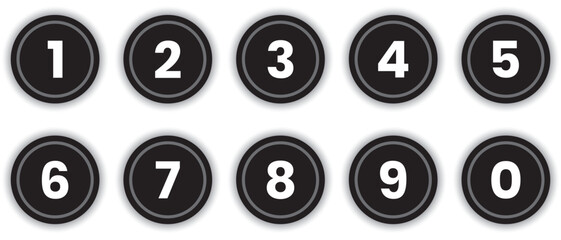 Set of phone numbers button. Number circles set 0 to 9 icon for education and UI/UX design.  Safe lock pin code number symbols. Set of black circle with numbers 0 to 9. vector illustration.