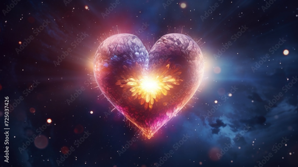 Poster A heart-shaped object floating in the vastness of space. Perfect for romantic concepts or celestial-themed designs