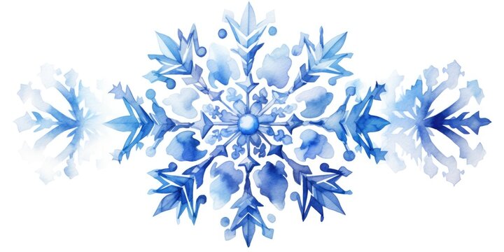 A blue snowflake is displayed on a white background. This image can be used for winter-themed designs and holiday decorations