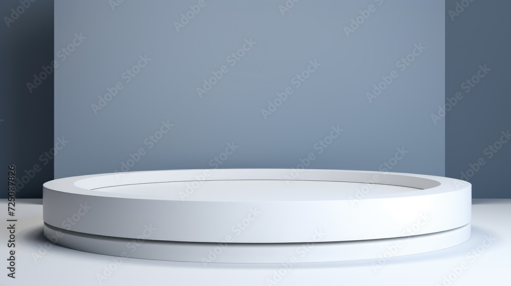 Aufkleber a round white table against a vibrant blue wall. this versatile image can be used in various setting