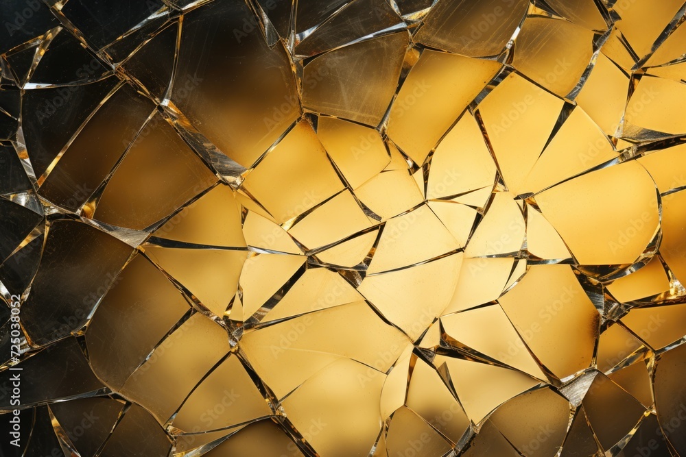 Aufkleber a broken mirror with a yellow light in the background. can be used to represent reflection, brokenne