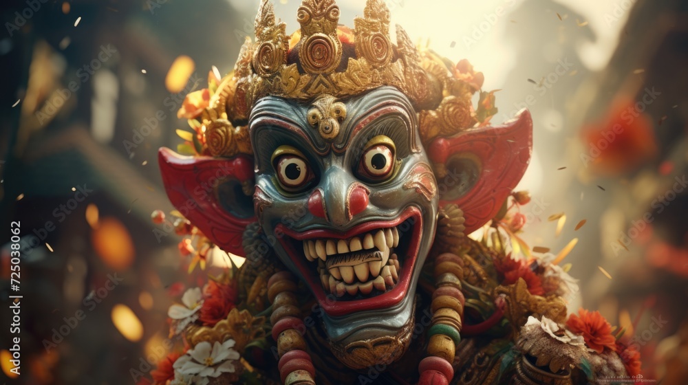 Poster A detailed view of a clown statue. This image can be used to depict various themes such as circus, entertainment, or fear