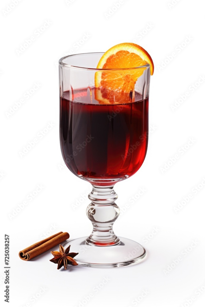 Poster a glass of red wine with a slice of orange. perfect for a relaxing evening or a social gathering