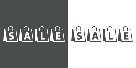 Logo con letras de la palabra SALE en varias bolsas de la compra de papel