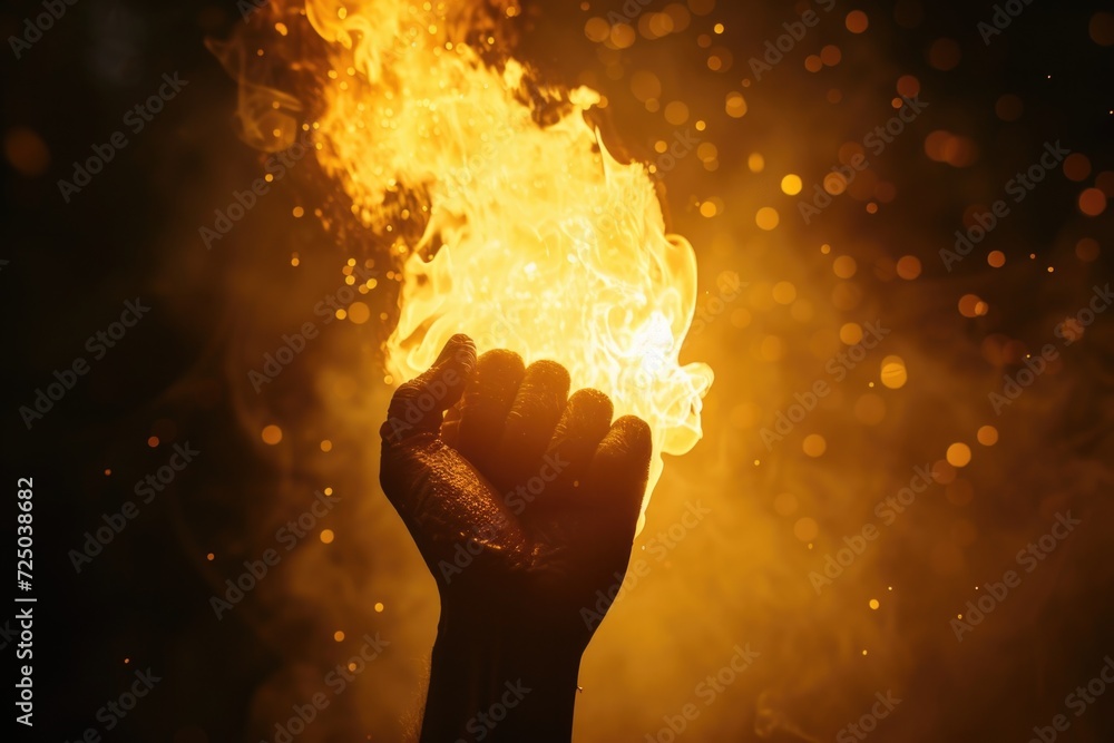 Poster A person holding a fire in their hand. Versatile image suitable for various concepts and themes