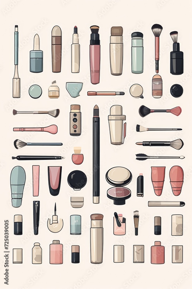 Poster a collection of different types of makeup products displayed on a clean white background. this versa