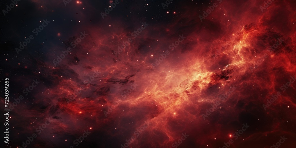 Poster a stunning red nebula with a backdrop of twinkling stars. perfect for space enthusiasts or anyone lo