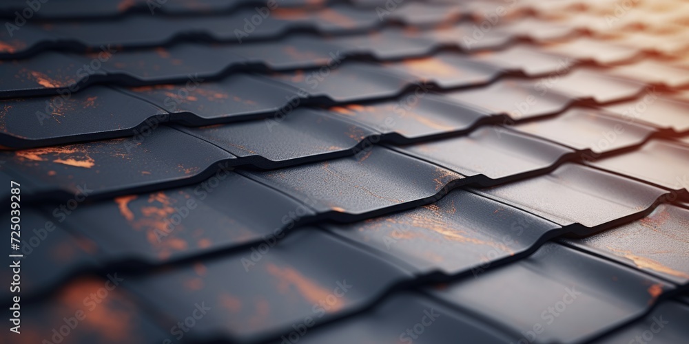 Poster a detailed close-up view of a metal roof with rust. this image can be used to showcase the effects o