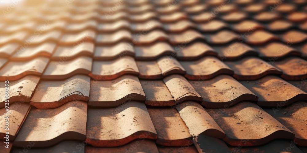 Poster A detailed view of a roof covered with numerous tiles. This image can be used to depict architecture, construction, or home improvement projects
