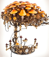 Mushroom in steampunk style. Abstract illustration. AI generated.