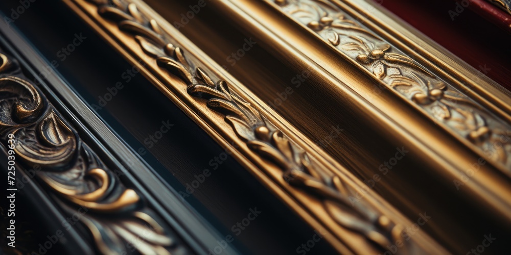 Aufkleber A detailed view of a gold and black picture frame. Perfect for adding a touch of elegance to any interior space