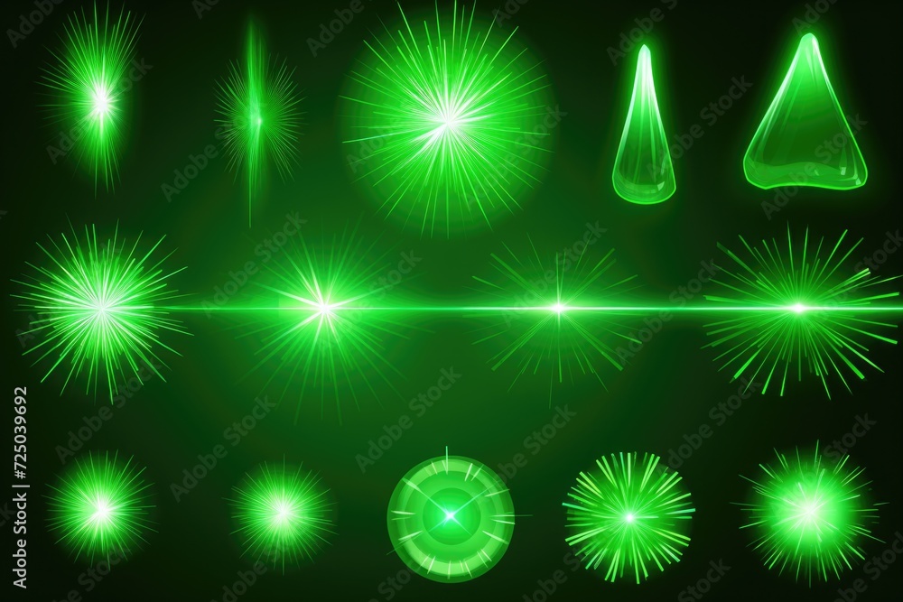 Poster green glowing light effects on a black background. perfect for adding a vibrant and futuristic touch