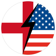 USA vs England. Flag of United States of America and England in circle shape