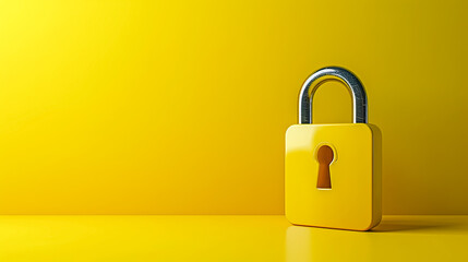 Solid Yellow Padlock on a Bright Yellow Background Symbolizing Security and Protection - obrazy, fototapety, plakaty