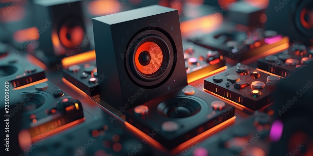 Aufkleber Close up of a speaker on a table. Perfect for adding audio to any setting