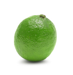 Fresh ripe lime with green leaves isolated on white